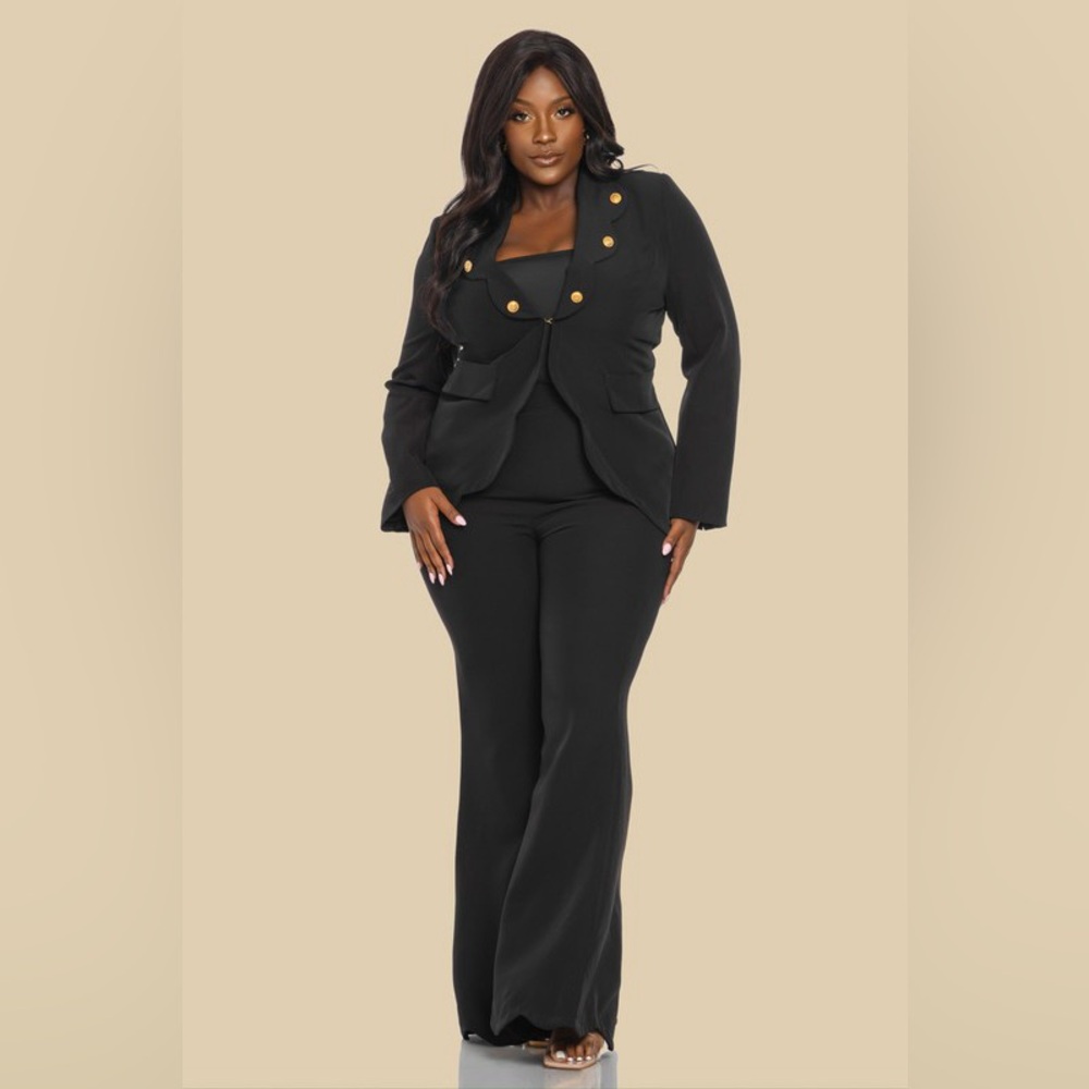 🟠201B. Scalloped Blazer Suit Set - Black